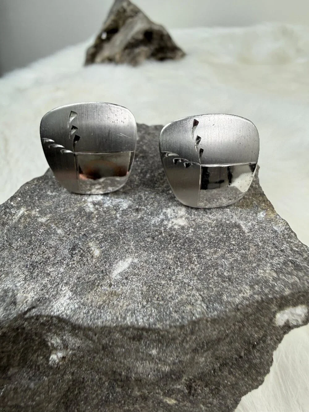 P.R.K. 925 Sterling Silver Vintage Engraved Cufflinks  Square Diamond Cut Design